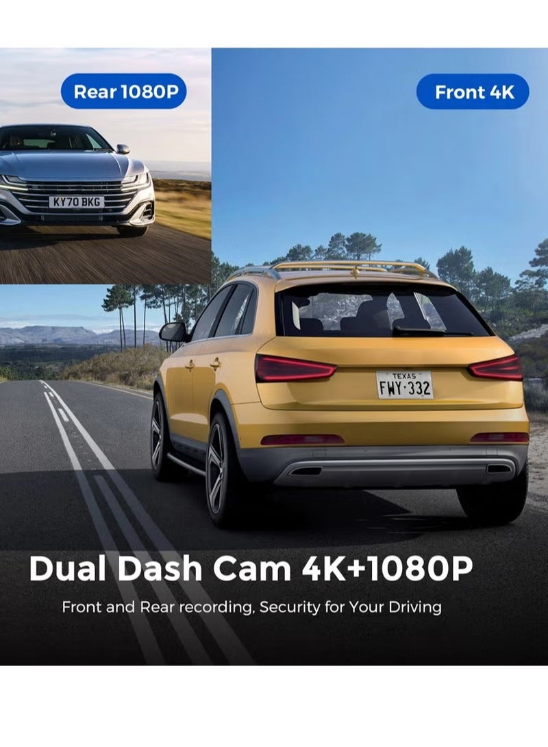 Milatech UHD 4K car dash cam front and rear dual lens front 3840*2160P rear lens built-in WiFi G sensor with GPS car DVR recorder - Image 3