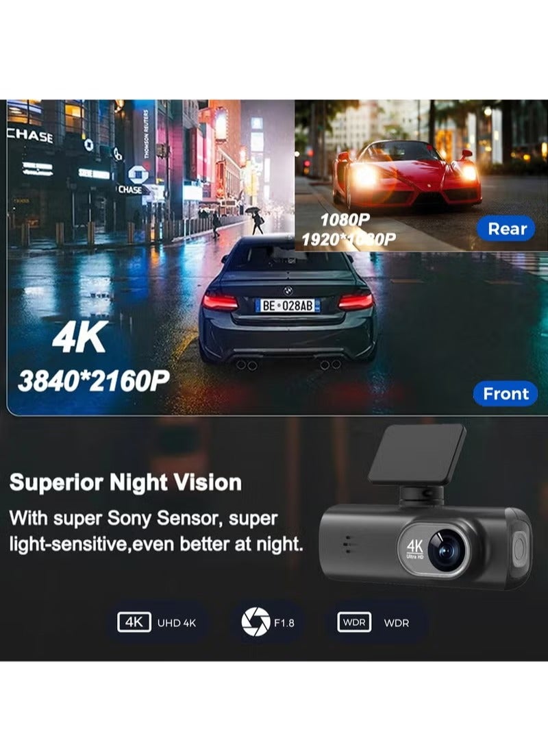 Milatech UHD 4K car dash cam front and rear dual lens front 3840*2160P rear lens built-in WiFi G sensor with GPS car DVR recorder - Image 4