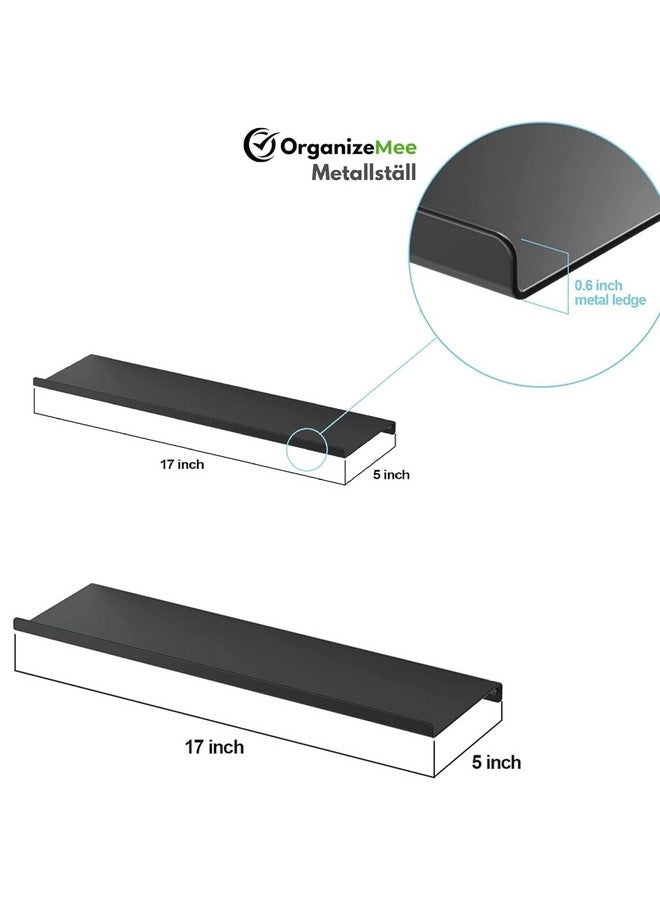 OrganizeMee OrganizeMee Metal Floating Shelf for Wall for Decorative Wall, Long Wall Shelf, Nordic, Modern Design,for Living Room & Bedroom, Home Decor Items Plant Pot mounting 17 in:1 Year Warranty: Black SET1 - Image 3