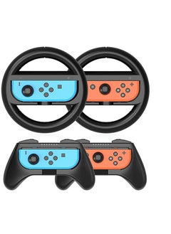Grip Kit Grip Compatible with Nintendo Switch Controller Racing Switch Steering Wheel 4 Pack, Comfort Handle for Kids Family Fun Special for Mario Kart 8 Deluxe Black