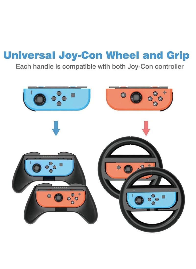 SYOSI - Grip Kit Grip Compatible with Nintendo Switch Controller Racing Switch Steering Wheel 4 Pack, Comfort Handle for Kids Family Fun Special for Mario Kart 8 Deluxe Black - Image 1