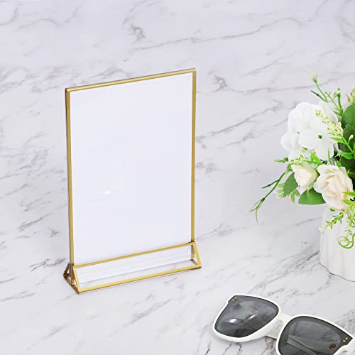 HESIN 6 Pack Acrylic Sign Holders 5x7 Clear Picture Frames with Gold Borders Double Sided Menu Holder Table Number for wedding , Photo, or Any Literature (5x7 inch) - Image 3