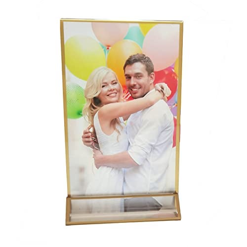 HESIN 6 Pack Acrylic Sign Holders 5x7 Clear Picture Frames with Gold Borders Double Sided Menu Holder Table Number for wedding , Photo, or Any Literature (5x7 inch) - Image 5