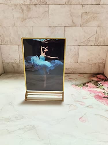 HESIN 6 Pack Acrylic Sign Holders 5x7 Clear Picture Frames with Gold Borders Double Sided Menu Holder Table Number for wedding , Photo, or Any Literature (5x7 inch) - Image 4