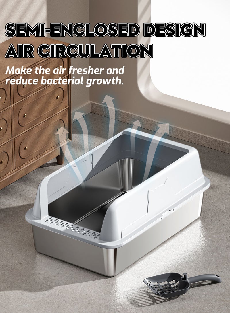 Kidle Large Stainless Steel Cat Litter Box with Litter Scoop Cat Toilet Cat Litter Tray High Wall Side Shell Non-Sticky Anti Splashing and Easy Clean 33.5*43.5*25.5cm - Image 5