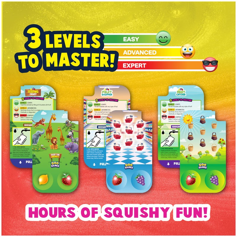 Sky Castle GooGames, Hand-Held Water Games with Floating Treasures, Sensory Fidget Game Adventures, Non-Toxic, No-Mess, Mesmerizing Glitter Fun, 3 Game Cards Included, Refillable, Perfect Travel Toy! (Fruits) - Image 4