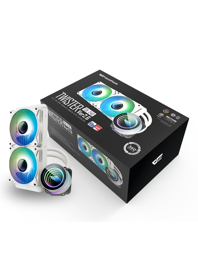 دارك فلاش Darkflash DX240 V2.6 ARG مبرد سائل لوحدة المعالجة المركزية، أحدث دعم Intel 17xx وAMD5، 1800 دورة في الدقيقة، مرآة لا متناهية لمضخة المياه مع دوران 360 درجة، ضوضاء منخفضة 32 ديسيبل، 51CFM - Image 4