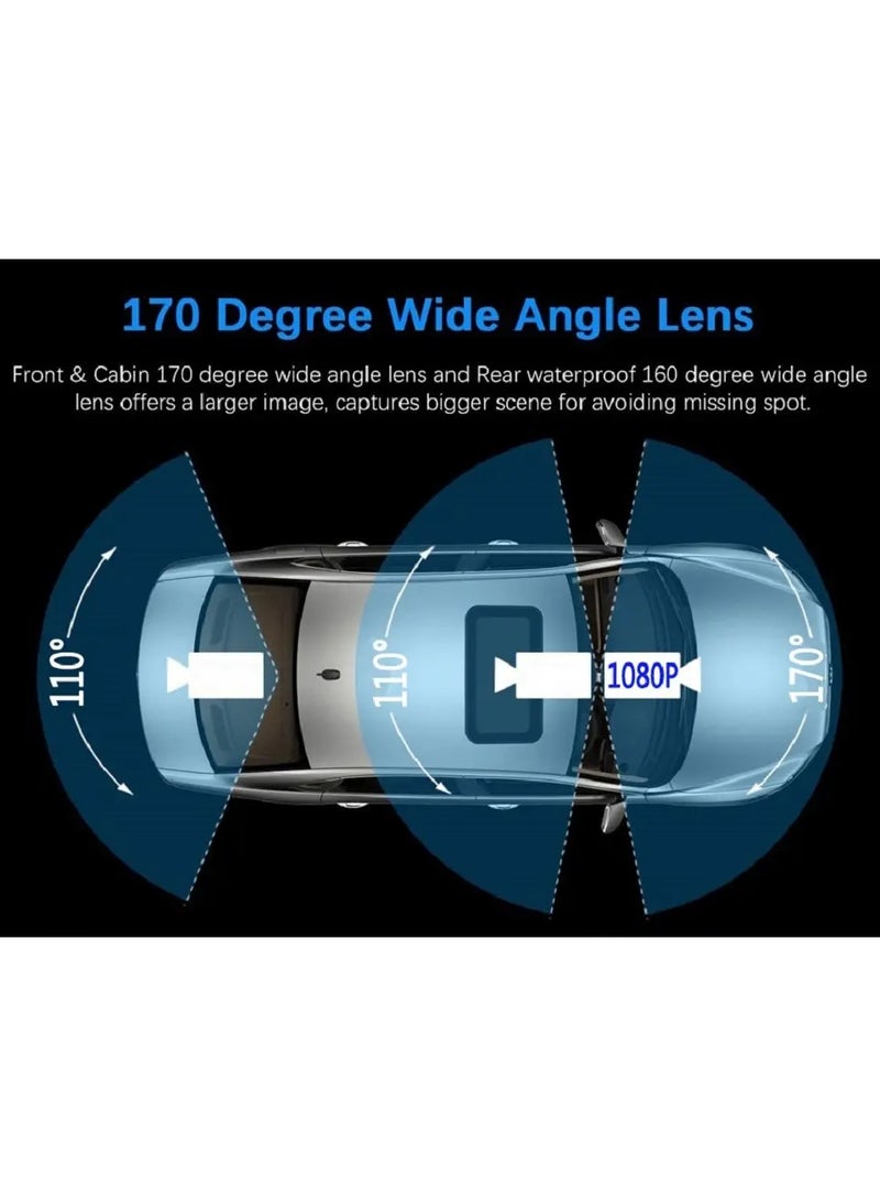 Dash Cam 4k Front and 1080P Rear Camera, 32GB Memory Card, 360° FHD 3-Channel Car Dash Cam, Built-in 2.0 Inch IPS Car Camera, Wide Angle and Night Vision | G Sensor and Loop Recording | WDR | App Co - Image 3