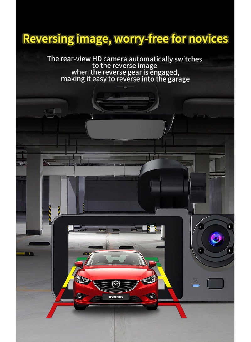 Dash Cam 4k Front and 1080P Rear Camera, 32GB Memory Card, 360° FHD 3-Channel Car Dash Cam, Built-in 2.0 Inch IPS Car Camera, Wide Angle and Night Vision | G Sensor and Loop Recording | WDR | App Co - Image 5