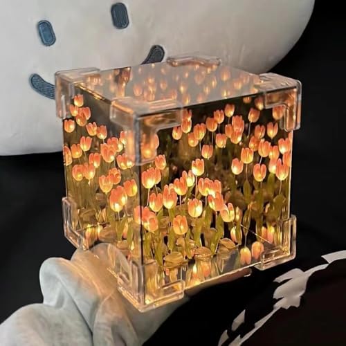 CPENSUS Acrylic Diy - Do It Yourself - Tulip Cube Mirror Lamp, 30 Flowers Led Decorative Lamp, 2 In 1 Mirror & Table Ornaments For Bedroom Livingroom Desktop Decor Birthday Gift multicolor - Image 4