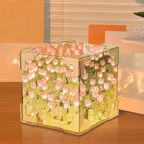 CPENSUS Acrylic Diy - Do It Yourself - Tulip Cube Mirror Lamp, 30 Flowers Led Decorative Lamp, 2 In 1 Mirror & Table Ornaments For Bedroom Livingroom Desktop Decor Birthday Gift multicolor - Image 1
