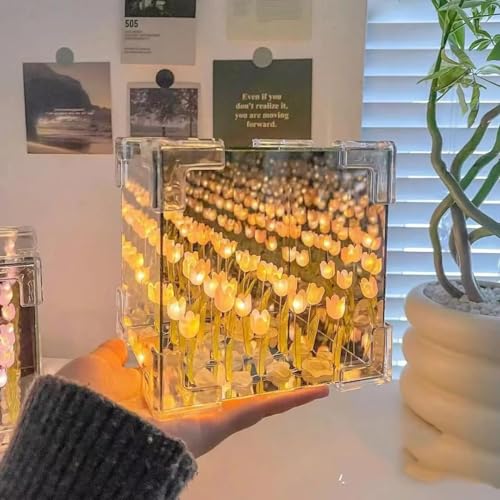 CPENSUS Acrylic Diy - Do It Yourself - Tulip Cube Mirror Lamp, 30 Flowers Led Decorative Lamp, 2 In 1 Mirror & Table Ornaments For Bedroom Livingroom Desktop Decor Birthday Gift multicolor - Image 3