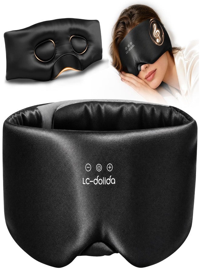 LC-dolida 3D Silk Bluetooth Sleep Mask, Mulberry Silk Sleep Mask with Bluetooth Headphones, Bluetooth Eye Sleep Mask for Side Sleepers, Total Blackout Bluetooth Eye Mask for Women Men, Black - Image 1