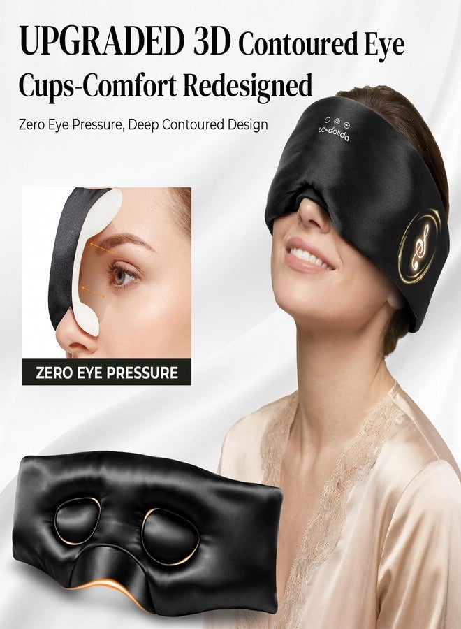 LC-dolida 3D Silk Bluetooth Sleep Mask, Mulberry Silk Sleep Mask with Bluetooth Headphones, Bluetooth Eye Sleep Mask for Side Sleepers, Total Blackout Bluetooth Eye Mask for Women Men, Black - Image 2