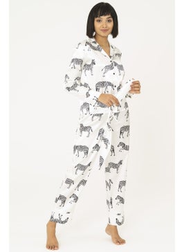 For You Moda 7-Piece Zebra Patterned Satin Pajama Set S32154 - White  - Image 3