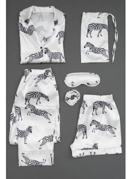 For You Moda 7-Piece Zebra Patterned Satin Pajama Set S32154 - White  - Image 1