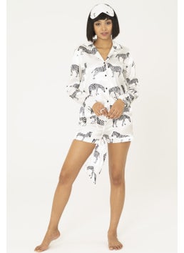 For You Moda 7-Piece Zebra Patterned Satin Pajama Set S32154 - White  - Image 5