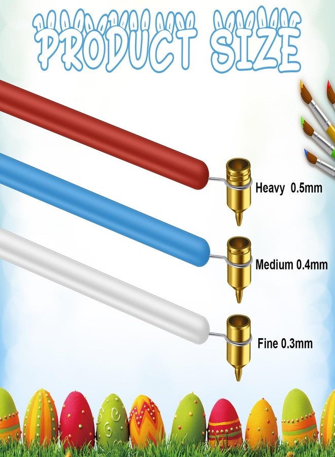 Leriton Set of 3 Pysanky Supplies Kistka Tool 0.3mm 0.4mm 0.5mm Ukrainian Easter Egg Decorating Kit Detailing Fine Brass Tip Hot Wax Pen Art Fluid Painting Pen Touch up Paint Applicator - Image 2