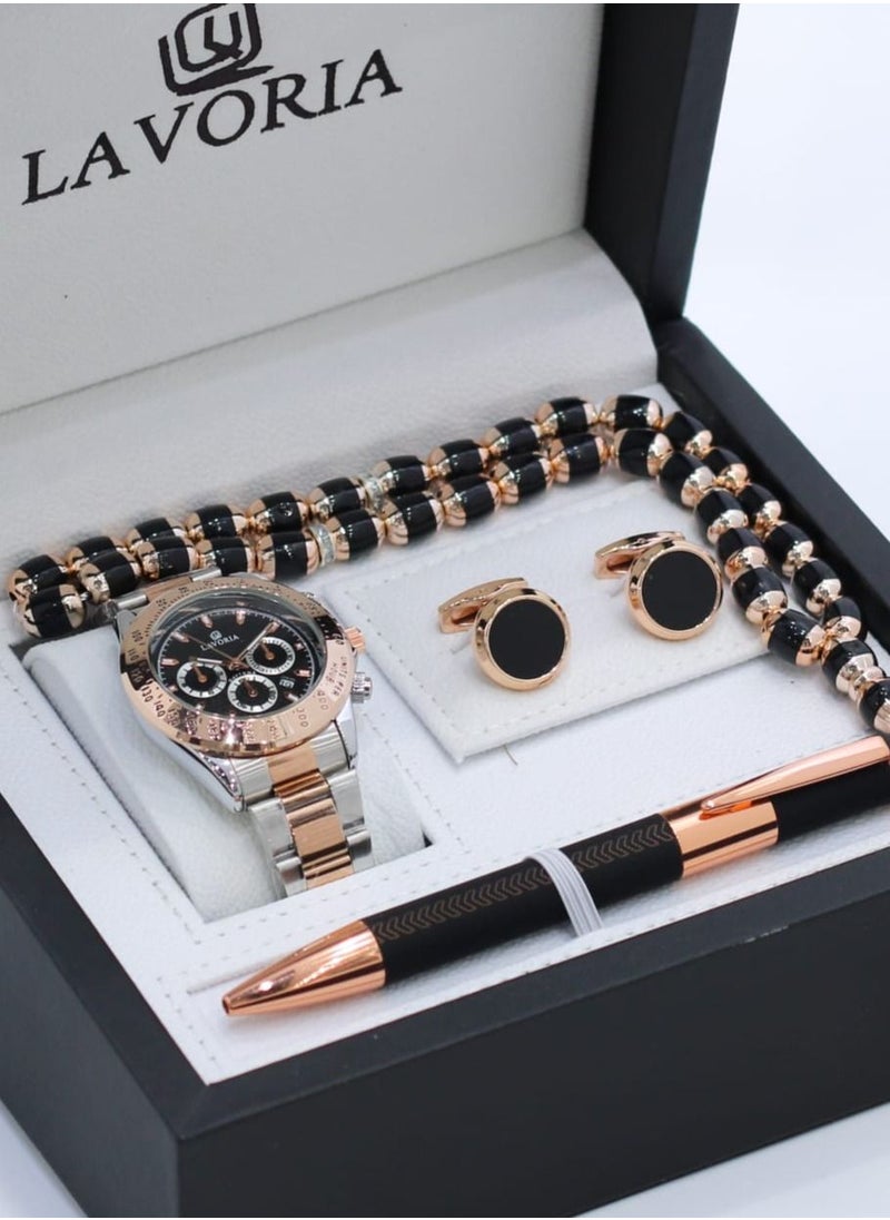 LAVORIA Laforea watch gift set for men consisting of 4 pieces, a rosary watch, a pen and a set of buttons  - Image 2