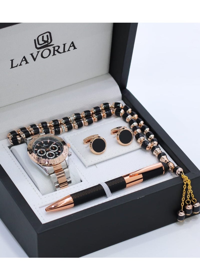 LAVORIA Laforea watch gift set for men consisting of 4 pieces, a rosary watch, a pen and a set of buttons  - Image 1