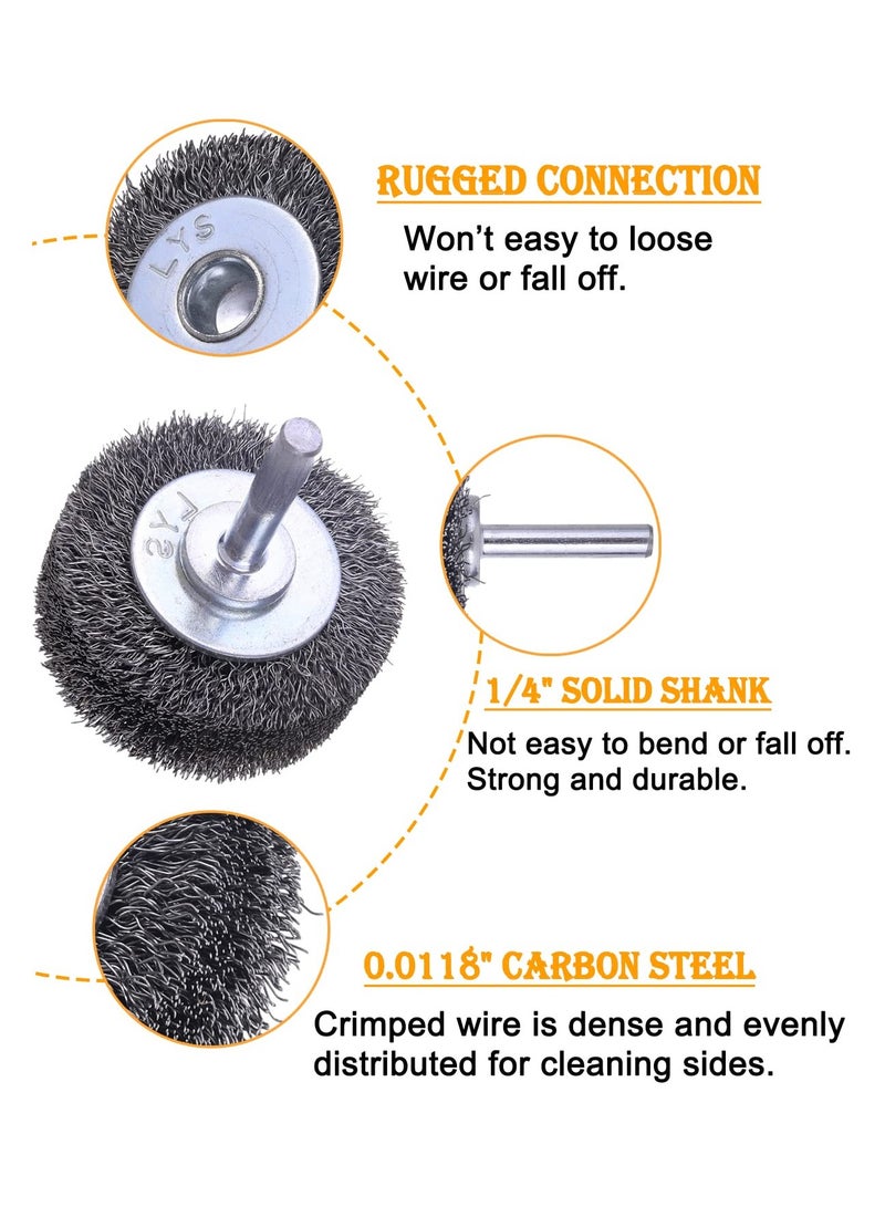 Excefore 2 Pack Wire Wheel Brush for Drill Attachment - Heavy Duty 2 Inch Wire Brushes for Paint and Rust Removal, 0.0118" Carbon Steel Wire, 1/4in Shank, 20000RPM  - Image 3