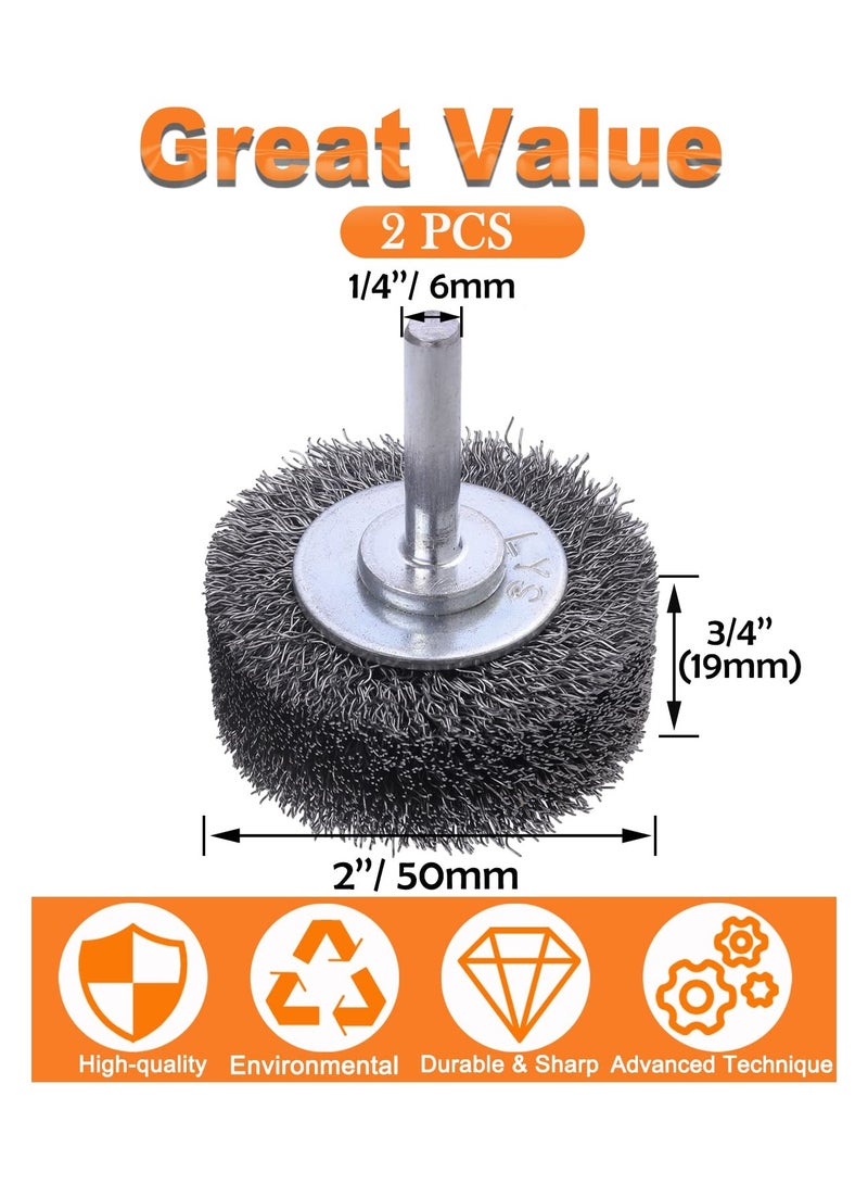 Excefore 2 Pack Wire Wheel Brush for Drill Attachment - Heavy Duty 2 Inch Wire Brushes for Paint and Rust Removal, 0.0118" Carbon Steel Wire, 1/4in Shank, 20000RPM  - Image 2