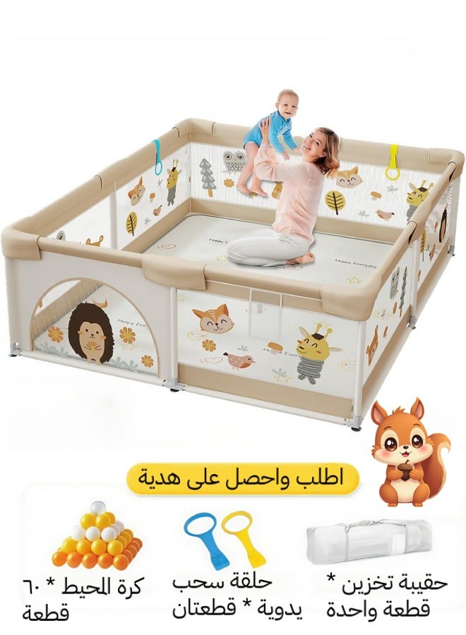 أَليفينجهوم سياج حوض لعب للأطفال ، سياج حوض لعب آمنة كبيرة للأطفال الرضع والأطفال الصغار، سياج حوض لعب محمولة مضادة للسقوط مع شبكة قابلة للتنفس، تتضمن 60 كرة بحرية وحلقتين سحب وحقيبة تخزين (كاكي) - Image 1