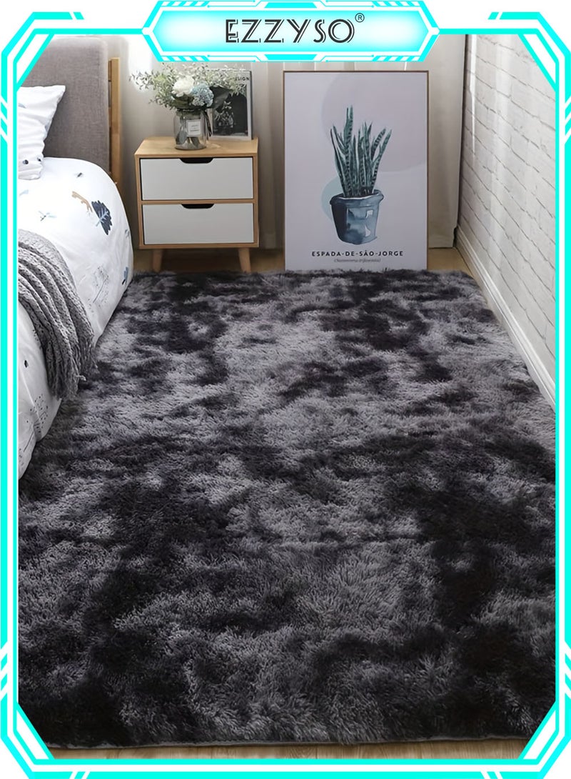 EzzySo سجادة منطقة بتصميم تداخل الألوان الرمادي الداكن، 120x160 سم سجادة شاجي فائقة النعومة لغرفة المعيشة، سجادة فuzzy حديثة لغرفة النوم أو غرفة النوم الجامعية، سجادة مريحة غير قابلة للانزلاق. - Image 1