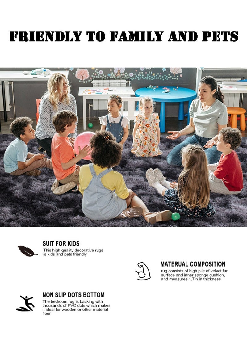 EzzySo سجادة منطقة بتصميم تداخل الألوان الرمادي الداكن، 120x160 سم سجادة شاجي فائقة النعومة لغرفة المعيشة، سجادة فuzzy حديثة لغرفة النوم أو غرفة النوم الجامعية، سجادة مريحة غير قابلة للانزلاق. - Image 3