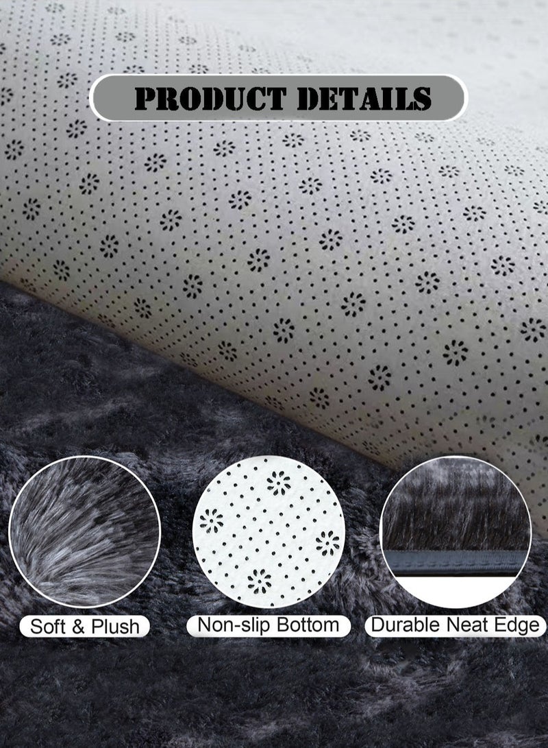 EzzySo سجادة منطقة بتصميم تداخل الألوان الرمادي الداكن، 120x160 سم سجادة شاجي فائقة النعومة لغرفة المعيشة، سجادة فuzzy حديثة لغرفة النوم أو غرفة النوم الجامعية، سجادة مريحة غير قابلة للانزلاق. - Image 4