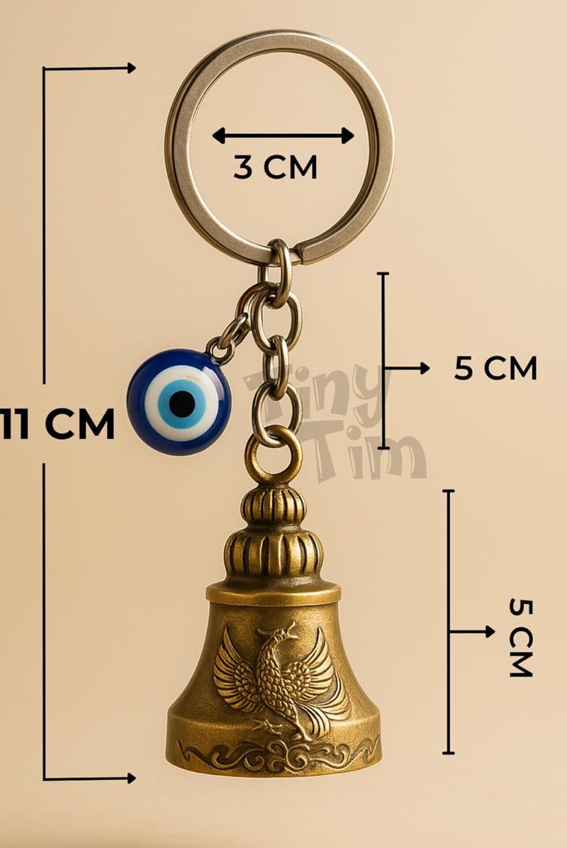 Tiny Tim Store Guardian Bell with Evil Eye Charm – Protective Motorcycle & Car Accessory – Tibetan-Inspired Design – Wards Off Negative Energy – Ideal Gift for Bikers & Travelers - Image 3