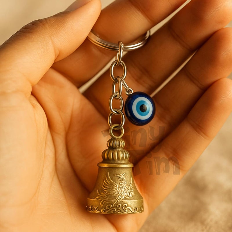 Tiny Tim Store Guardian Bell with Evil Eye Charm – Protective Motorcycle & Car Accessory – Tibetan-Inspired Design – Wards Off Negative Energy – Ideal Gift for Bikers & Travelers - Image 2