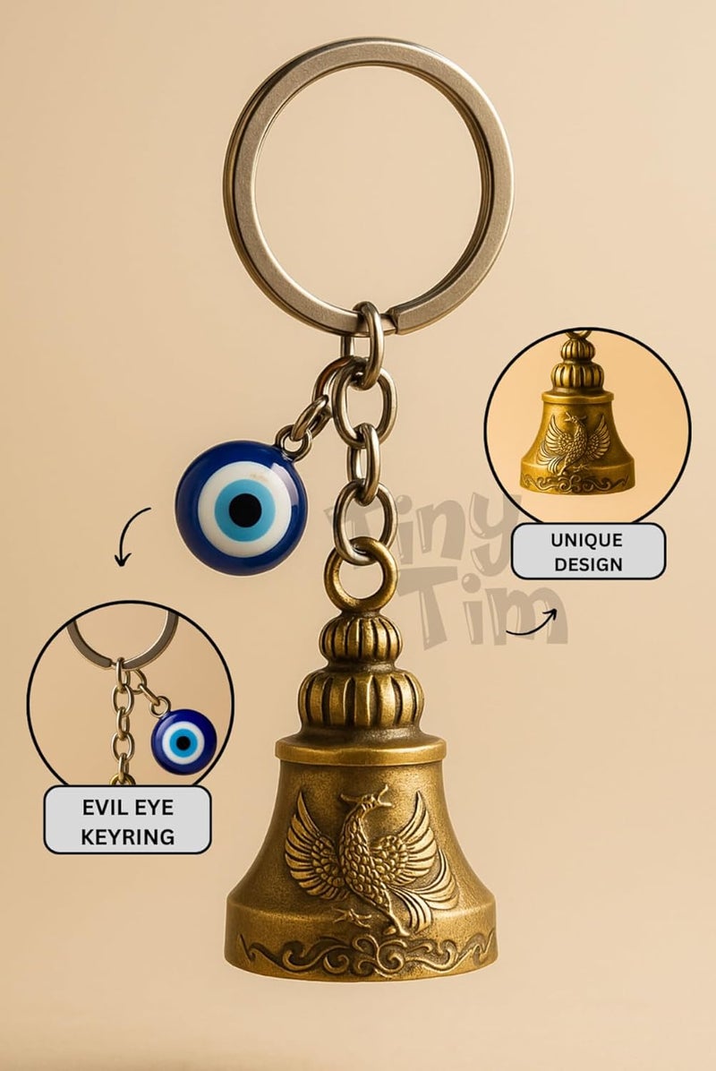 Tiny Tim Store Guardian Bell with Evil Eye Charm – Protective Motorcycle & Car Accessory – Tibetan-Inspired Design – Wards Off Negative Energy – Ideal Gift for Bikers & Travelers - Image 5