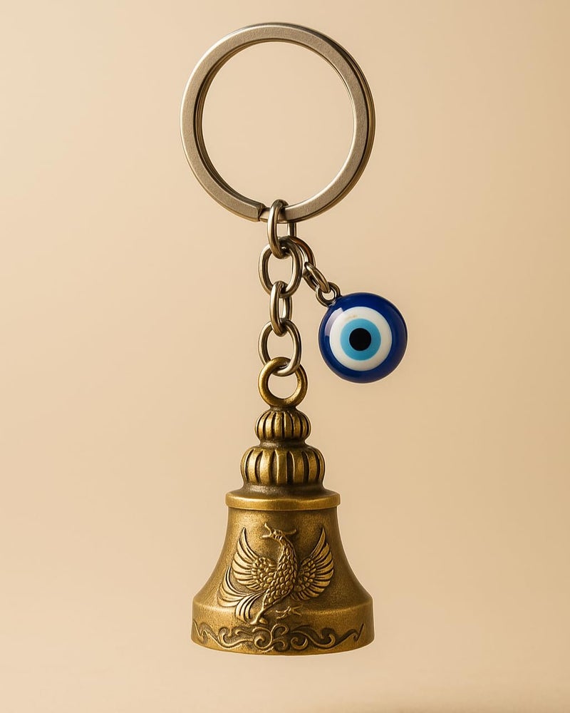 Tiny Tim Store Guardian Bell with Evil Eye Charm – Protective Motorcycle & Car Accessory – Tibetan-Inspired Design – Wards Off Negative Energy – Ideal Gift for Bikers & Travelers - Image 1