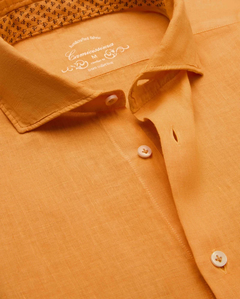 كاميتشسما Trendy Orange Linen Slim Comfort Shirt