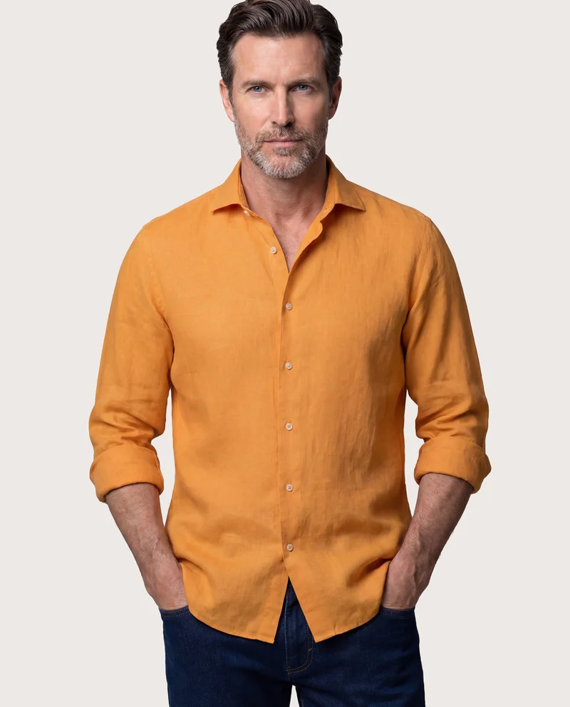 كاميتشسما Trendy Orange Linen Slim Comfort Shirt