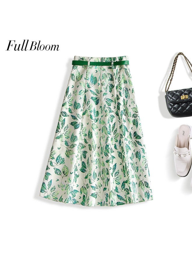 Cypress House High Waist Contrast Color Skirt】2025 New Summer Women's Fashion Floral Midi A-line Skirt With Plus Sizes - Image 2