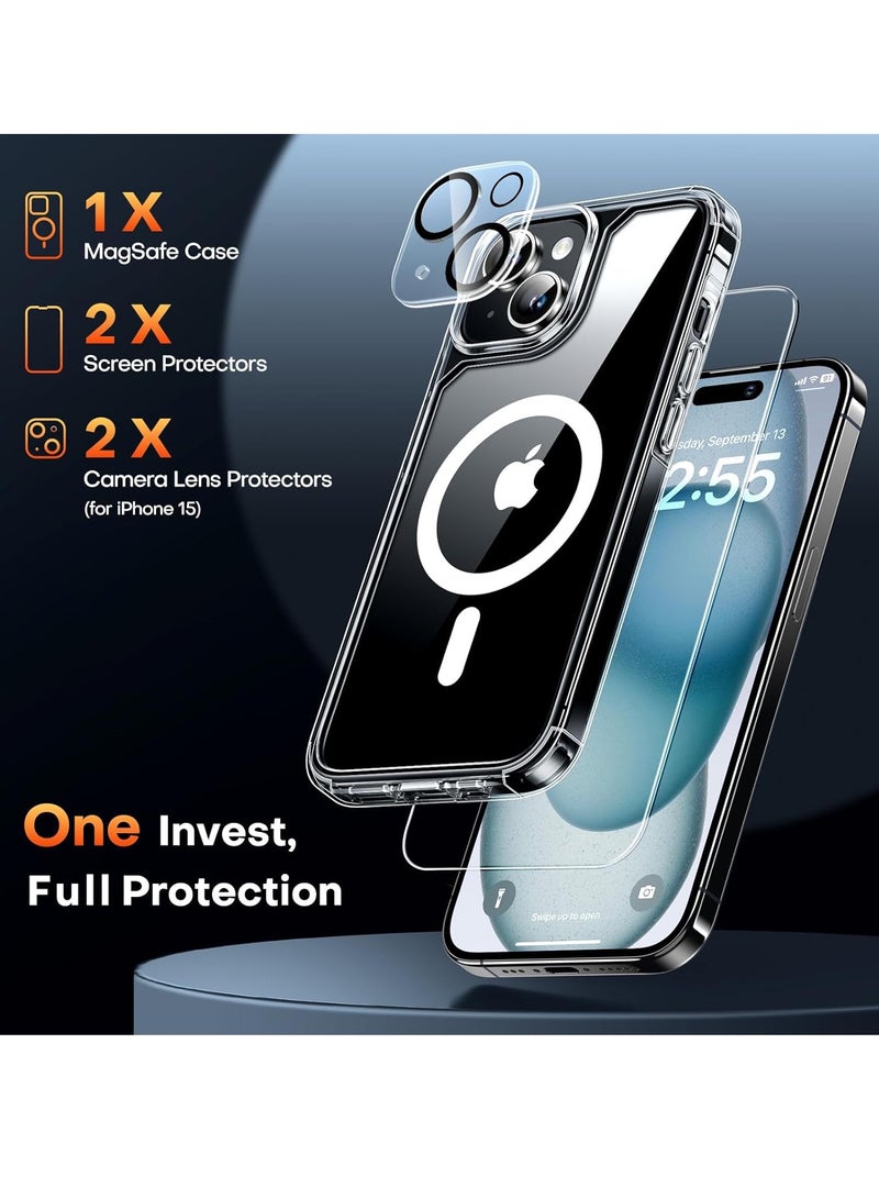 إلترازون 5-in-1 Magnetic Clear Case for iPhone 15 6.1-Inch – Military Grade Drop Protection, Includes 2 Screen Protectors & 2 Camera Lens Protectors, Slim Fit MagSafe Compatible - Image 4