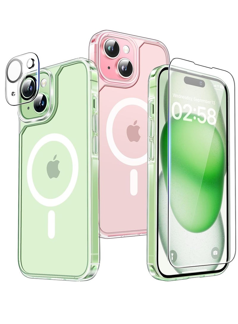 إلترازون 5-in-1 Magnetic Clear Case for iPhone 15 6.1-Inch – Military Grade Drop Protection, Includes 2 Screen Protectors & 2 Camera Lens Protectors, Slim Fit MagSafe Compatible - Image 1