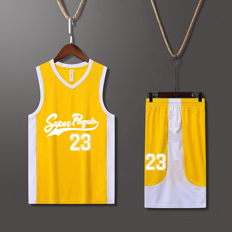 Generic Summer womens basketball suit adult outdoor mens quick-drying training childrens sports jersey short sleeve wholesale vest powder LQ895-yellow