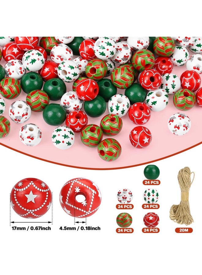 جي هول 120 قطعة من خرزات الكريسماس الخشبية، 0.6 بوصة خرزات الكريسماس للحرف اليدوية خرزات خشبية حمراء وخضراء مع خيوط بطول 65.6 قدم لزينة حفلات الكريسماس الشتوية والقلادات والأساور والحرف اليدوية - Image 2