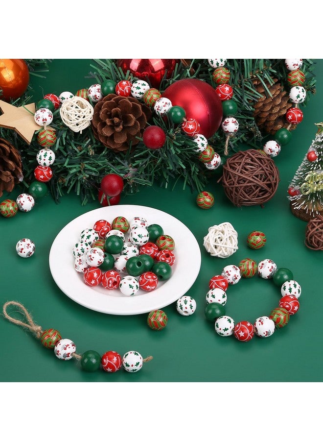 جي هول 120 قطعة من خرزات الكريسماس الخشبية، 0.6 بوصة خرزات الكريسماس للحرف اليدوية خرزات خشبية حمراء وخضراء مع خيوط بطول 65.6 قدم لزينة حفلات الكريسماس الشتوية والقلادات والأساور والحرف اليدوية - Image 5