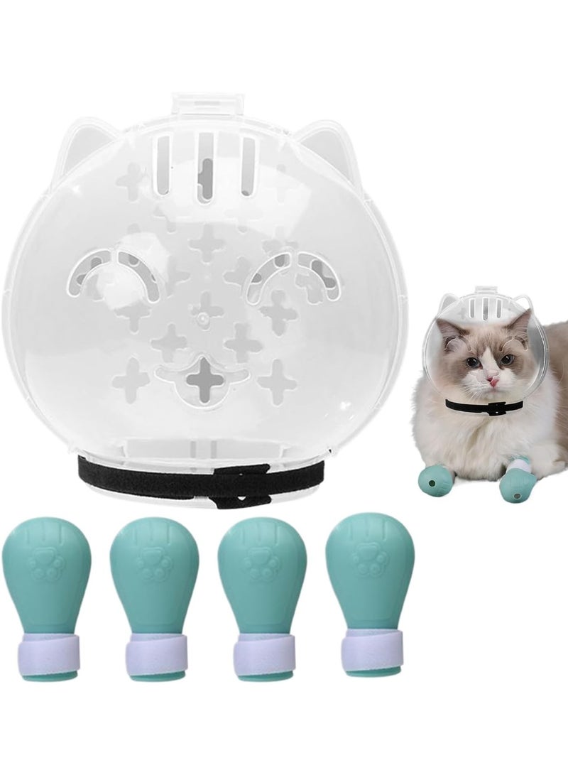 A.M Cat Muzzle - Cat Muzzle and Boots for Nail Trimming | Breathable Pet Headgear for Shaving Bathing Washing Trimming Veterinary Visits - Image 1