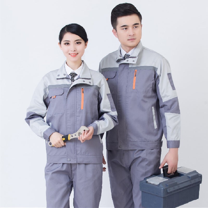 Factory workshop breathable long sleeve labor protection clothing wholesale printable LOGO embroidered word wear-resistant property welding work clothes set Dark Grey Shoulder Top 