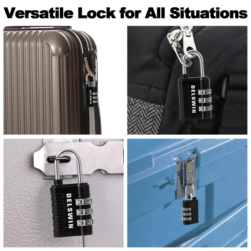 DELSWIN Combination Lock 3-Digit Small Padlock - 4Pcs Resettable Combo Lock for School Gym Locker, Outdoor, Fence, Gate, Waterproof Luggage Locks for Travel Backpack - Image 5