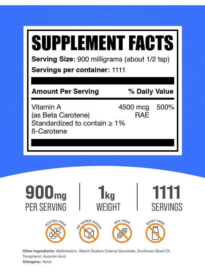 بالك سابلمنتس مسحوق بيتا كاروتين من BulkSupplements.com - فيتامينات صحية للعين - مكملات الرؤية - مكملات الميلانين - مكملات بيتا كاروتين - مكملات فيتامين أ (1 كيلوجرام - 2.2 رطل)  - Image 2