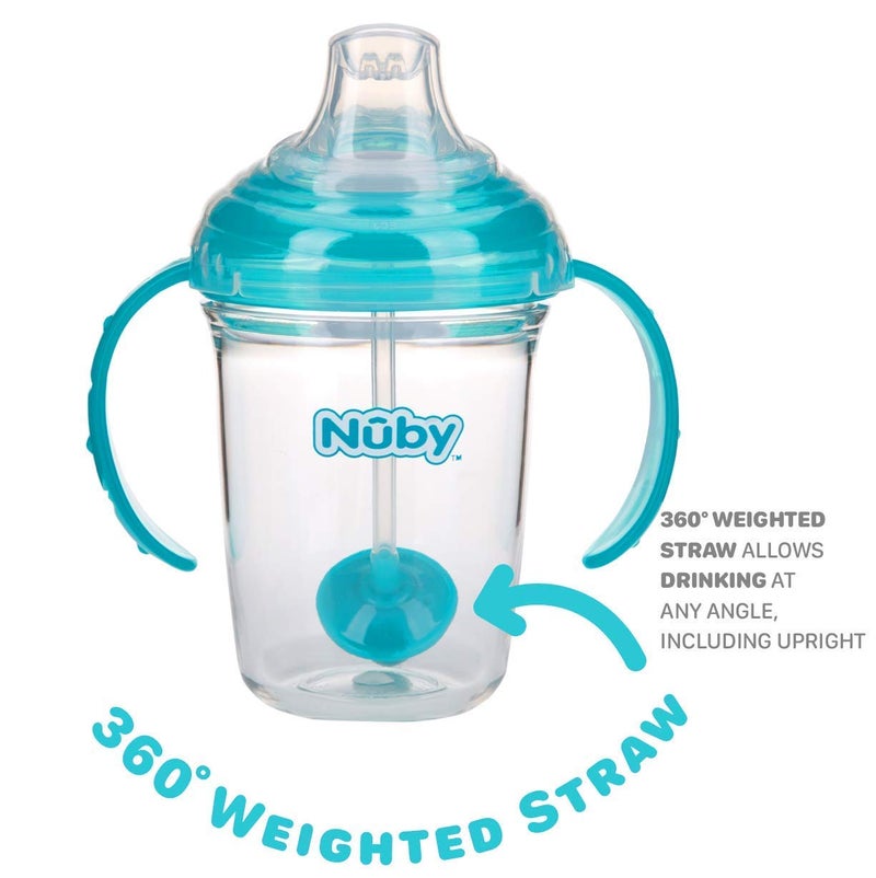 Nuby No Spill 360 Weighted Straw Grip N' Sip Tritan Cup with Hygienic Cover, 8 Oz, Trainer Cup, Teal - Image 5