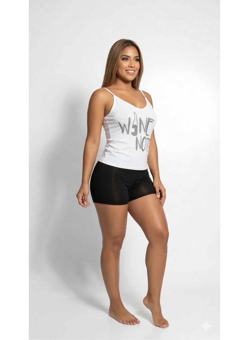 مانيكان طقم بيجامة قطعتين,توب بطباعة كلمات شورت سادة مزين بفيونكة - Image 3