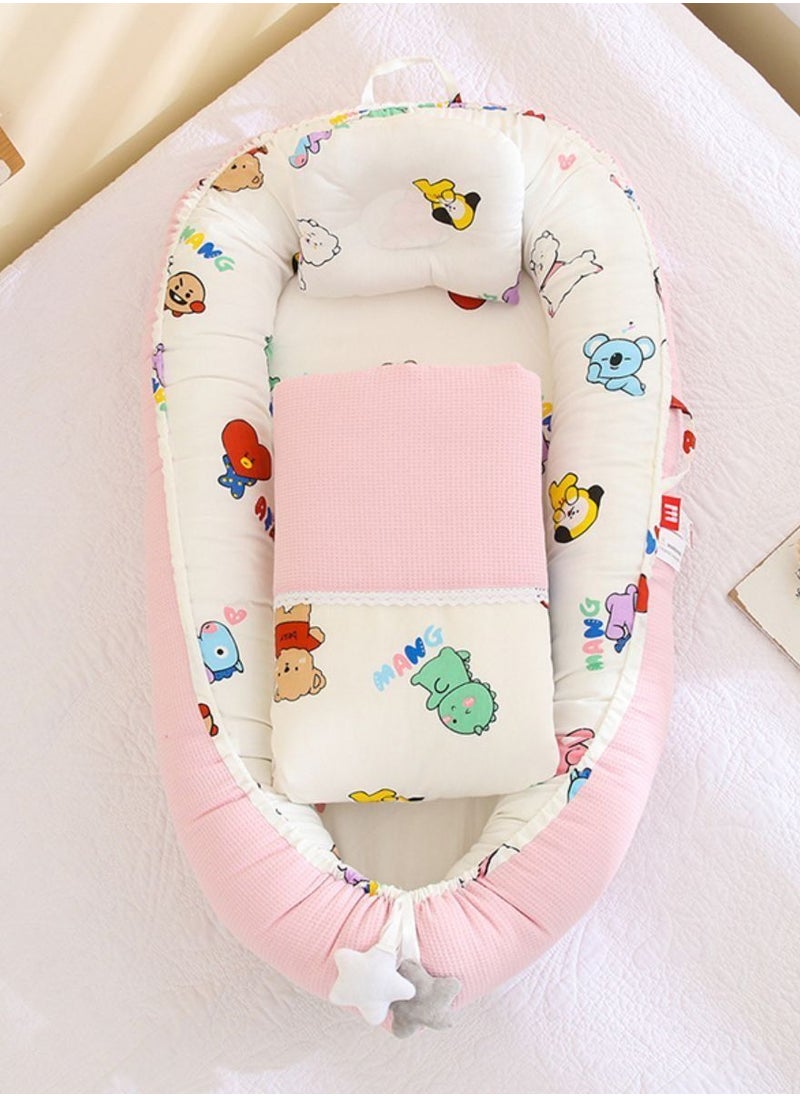 hibobi Portable foldable Baby crib with comforter and pillow - Pink 
