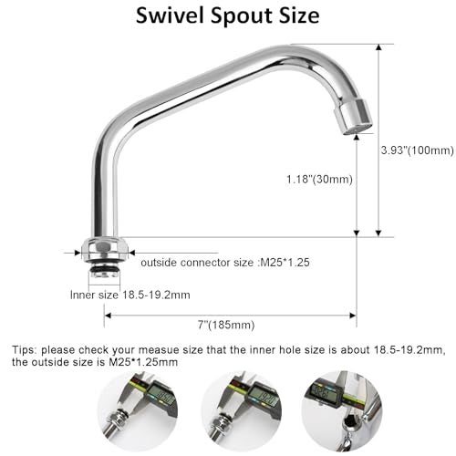 KWODE 6" Add-on Swivel Spout Replacement Part for Commercial Kitchen Sink Faucet with M25*1.25mm Ends, Short Swing Nozzle Chrome Polished - Image 3